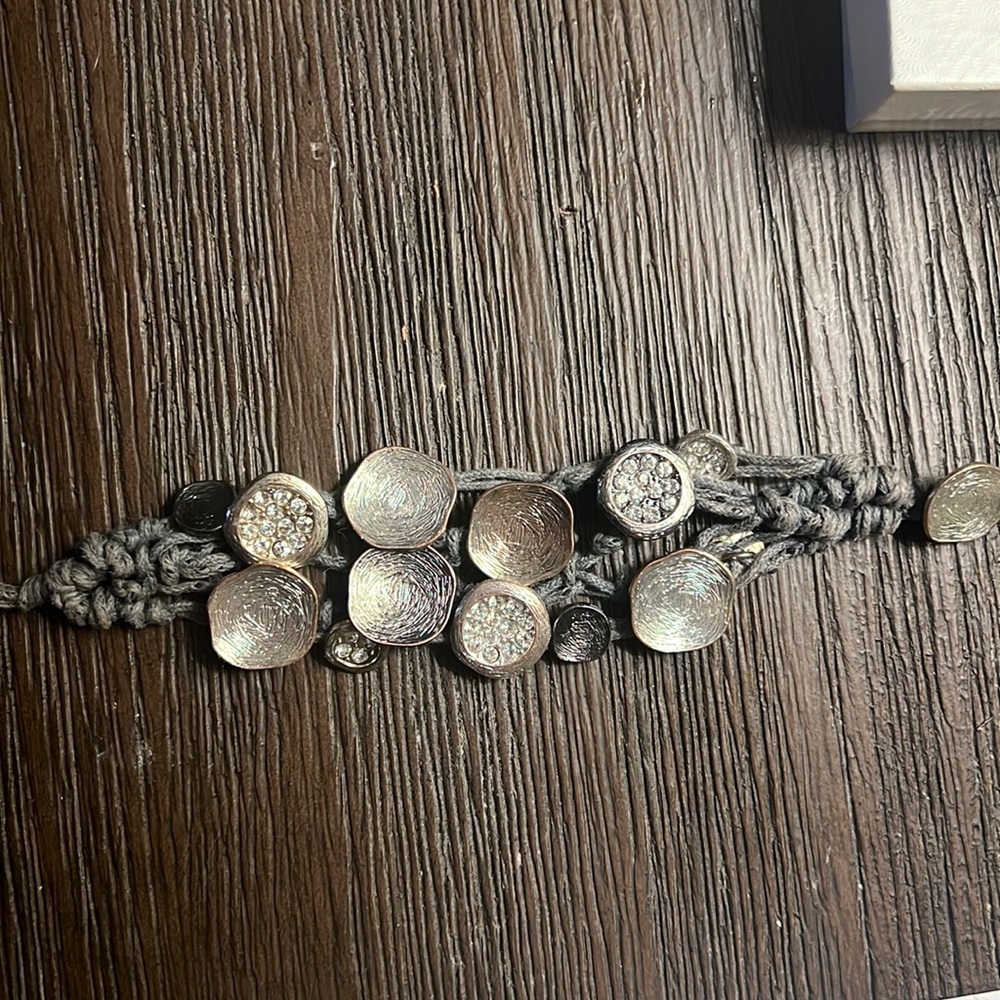 Gray Knitted Bracelet with Silver Pendant Decals
